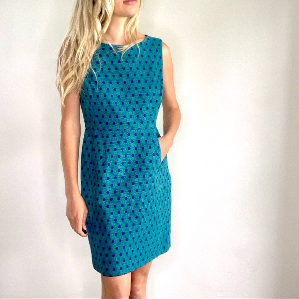 Fossil Blue & Teal Green Hexagon Sheath Dress 8